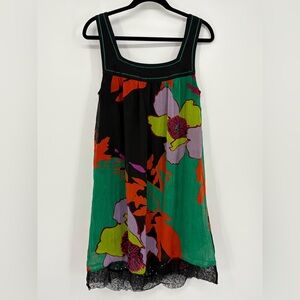 PIXIE Dress Floral Sleeveless Square Neck with Lace Hem Women’s Small